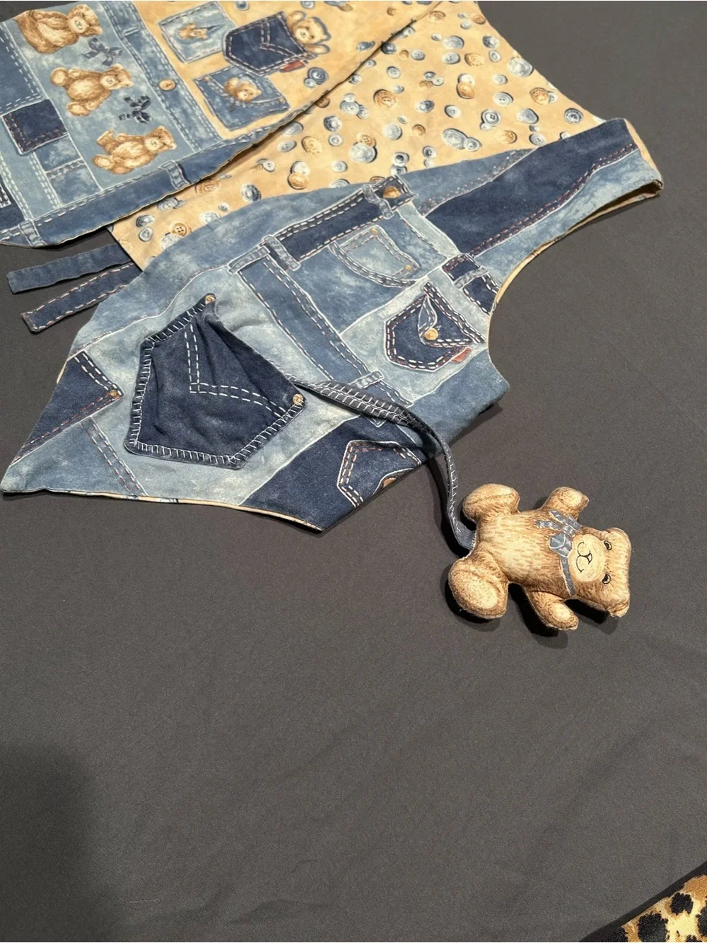 Vintage Handmade Blue & Tan Denim & Bear Themed Children’s Vest